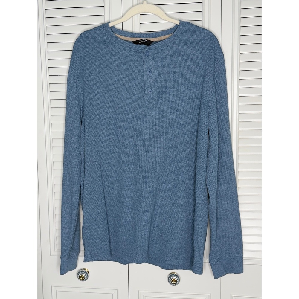 Member's Mark Men's XL Blue Thermal Henley Waffle Knit Long Sleeve Shirt